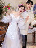 French High-End Lace Wedding Dress Long Sleeve Cover Arm Sen Series Super Fairy Shoulder Yarn Bride Wedding Dress Dress HZ0517