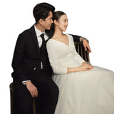 Light Wedding Dress 2026 Spring New Bride Go Out Yarn Studio To Shoot Elegant Long-Sleeved Banquet Small Dress HZ0517