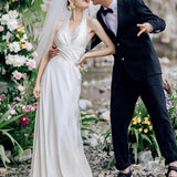 Light Wedding Dress Sen Simple 2026 New Hanging Neck Trip Pat Out Of The Yarn Sexy Small Tail Welcome Dress Dress HZ0517