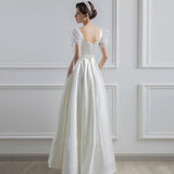 French Travel Wedding Wedding Bridal Temperament Thin Sensian License Small White Dress Studio Shooting Dress White Dress Woman HZ0517