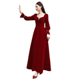 Toasting Bridal 2026 New Wine Red Long-Sleeved Velvet Engagement Back Door Toasting Banquet Dress HZ0517