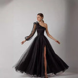 2026 Spring New Long Sleeve Open Fork Sexy Host Shoulder Walk Banquet Evening Dress HZ0517