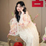 New Chinese Morning Dress Woman Sen Line Super Fairy Three-Dimensional Flower Net Foam Sleeve Corset Corset Party Evening Dress Winter HZ0517