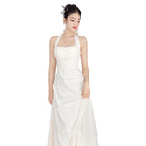 French Light Wedding Dress 2026 New Bridal Temperament Lint Retro Welcome Yarn Hanging Neck White Dress Long Sleeve HZ0517