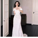 French Word Shoulder Light Wedding Dress Lace Patron Wedding Dress Engagement Evening Dress Shawl HZ0517