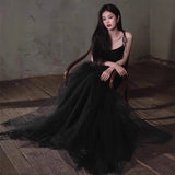 Suspension Evening Dress Black Temperament Student Adult Li Heben Style Light White Deer Host Birthday Banquet HZ0517