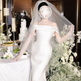 Sing Face Light Wedding Dress Bride 2026 New Main Yarn Shoulder Fishtail Dress Dress Korean Style Simple Go Out Yarn HZ0517