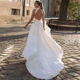 Simple Light Wedding Temperament French Retro Hanging Neck Vertere Bridal Thin Outdoor Lawn Wedding Dress HZ0517