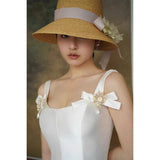 French Hepburn Light Wedding Dress Vertebree Vertebree Feast White Dress Light Luxury Sling Retro Dress Woman HZ0517