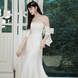 White Evening Dress 2026 New High-End Fish Tail Go Out Of The Yarn Studio Photo Small Welcome Photo Wedding Dress HZ0517
