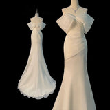 One-×Ö Shoulder-Sand-Faced Light Wedding Dress 2026 New Fishtail Small Tailed Bride Going Out Yarn Wedding Dress Wedding Dress HZ0517