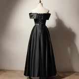 Black Art Exam Evening Dress Female Shoulder-Singing High-End French Banquet Host Atmospheric Temperament Solo HZ0517
