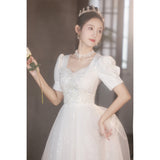 French Evening Dress Female White Light Luxury Small Sentient Life Day Banquet Wedding Princess Engagement Dress Dress Long Dress HZ0517
