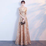 Banquet Evening Dress 2026 New Temperament Golden Lidity Dinner Host Dress Performance Choral Dress HZ0517