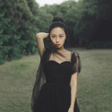 Black Evening Dress Dress Banquet Host Bride Travel Photo Wedding Small Temperament Brat Performance Suit HZ0517