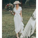 Simplicity V-Necked French Light Wedding Dress 2026 Spring New Bride Welcome Simple Thin Travel Dress HZ0517
