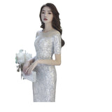 Silver Fishtail Evening Dress 2026 Summer Slid Slid High-End Dresses Atmospheric Birthday Party Party Dress HZ0517