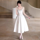 French Engagement Light Yarn White Simple Banquet Small Dress Certificate Registration Daily Dress Retro Evening Dress Woman HZ0517