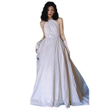 Hang Neck Wedding Dress Temperament Retro Style Small Bride French Bare Back Thin Wedding Yarn Small Tail Wedding HZ0517