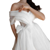 White One-Word Shoulder Light Wedding Dress Short Design Sense Elegant Little Man Slimming Engagement Evening Dress Woman HZ0517