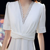 White Evening Dress Dress 2026 New Summer Banquet Temperament Long-Singed Elegant Sexy Lace Dress HZ0517