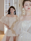 Brased Waist-Waft Skirt Fairy Pure Lust Sleeves Heavy Industry Bubble Sleeve Birthday Dress Adult Dress HZ0517