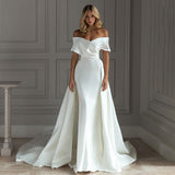 French-Style Stirling Light Wedding Dress 2026 New Word Shoulder-Tailed Temperament Simple Hepburn Style Main Wedding Dress HZ0517