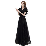 Black Evening Dress Long V-Neck Slim Thin French Light Luxury Small Dress Annual Art Exam Dress HZ0517