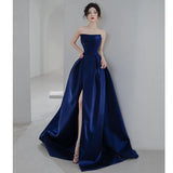 Blue Retro Breast-Wearing High-End Evening Dress Light Extravagant Small Sentientient Day Banquet French Dress Dress Dress Small Tail Dress HZ0517