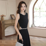 Suspension Black Long Simple Evening Dress 2026 New Dinner Style Temperament Thin Dress HZ0517