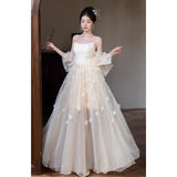 Champagne-Colored French-Style Light Wedding Bride 2026 New Main Yarn High-Quality Small Man Goes Out Yarn Thigh Dress HZ0517