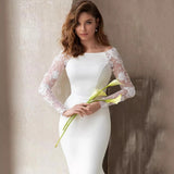 Long-Sleeved Wedding Dress 2026 New Simple U-Collar Repair Slim Fish Tail Travel Shooting Small Tail Wedding Dress HZ0517