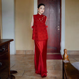 Evening Dress New Chinese Red Engagement Tour To Get The Bride Dinner Toast Long Sleeveless National Style Dress HZ0517