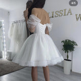 One-Word Shoulder-To-Shoulder Wedding Dress 2026 New Bridal French Niche Yarn Welcome Dress Engagement Small White Dress HZ0517