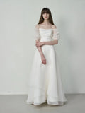 French Light Wedding Dress 2026 New Solid Color Simple Word Shoulder Bride Go Out Yarn HZ0517