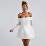 Women's New Solid Color Sexy Shoulder Lace Dress Dress Dress Woman HZ0517