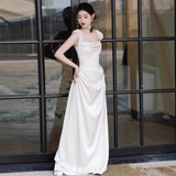 French-Style Seduced Light Wedding Dress Bride's High-End Engagement Dress Banquet Temperament Certificate Small White Dress Simple Go Out Yarn HZ0517