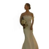 One-Word Shoulder-Sand-Sand-Faced Fishtail Light Wedding Dress Simple Mori Super Fairy Korean Style Yarn Thin Travel Shot White Dress Skirt HZ0517