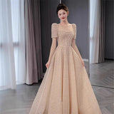 Champagne High-End Evening Dress Light Luxury Niche Banquet French-Style Squint Elegant Host Fairy Dress HZ0517