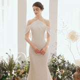 Light Wedding Dress 2026 New Simple White Dingy French Hanging Neck Fish Tail Shooting Yarn HZ0517
