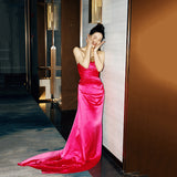 New Chinese Bridal Tset Bra Light Wedding Dress Red Evening Dress Vintage Yarn Showing Skinny Tail Morning Robe HZ0517