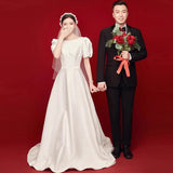 French Light Wedding Dress 2026 New Bridal Simple Temperament Of The Vertiny Heben Binsen Family Travel Certificate Wedding Dress HZ0517