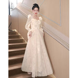 French Champagne Evening Dress 2026 New Light Luxury Temperament Annual Art Dress Adult Ceremony Banquet Princess Dress HZ0517