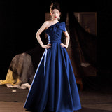 One-Shoulder Evening Dress Bow Bow Host Simple Temperament Banquet Dress Dress Performance Dress Performance Dress HZ0517