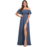 New One-Character Collar Solid-Colored Dress Sleeveless Long-Sleeved-Sided Chiffon Evening Dress Open Skirt HZ0517
