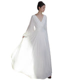 Long-Sleeved Light Wedding Dress 2026 Spring New Fashion Trend Solid Color Certificate Wedding Dress HZ0517
