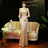 Sequin Evening Dress 2026 New Banquet Temperament Sexy Fishtail Champagne Party Show Dress HZ0517