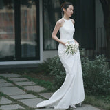 French Light Wedding Dress 2026 New Small Man Go Out Yarn White And Fascling Simple Bride Travel Fishtail Dress Woman HZ0517