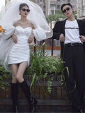 Photography Theme Dress Couple Dressed In White Bag Big Bubble Sleeves Brawn Fashion Personality Wedding Photography HZ0517