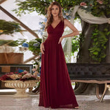 Evening Dress Plus Fat Deep V Lead Bridesmaid Party Pregnant Women Large-Size Dress Solid Color High-Waist Dress HZ0517